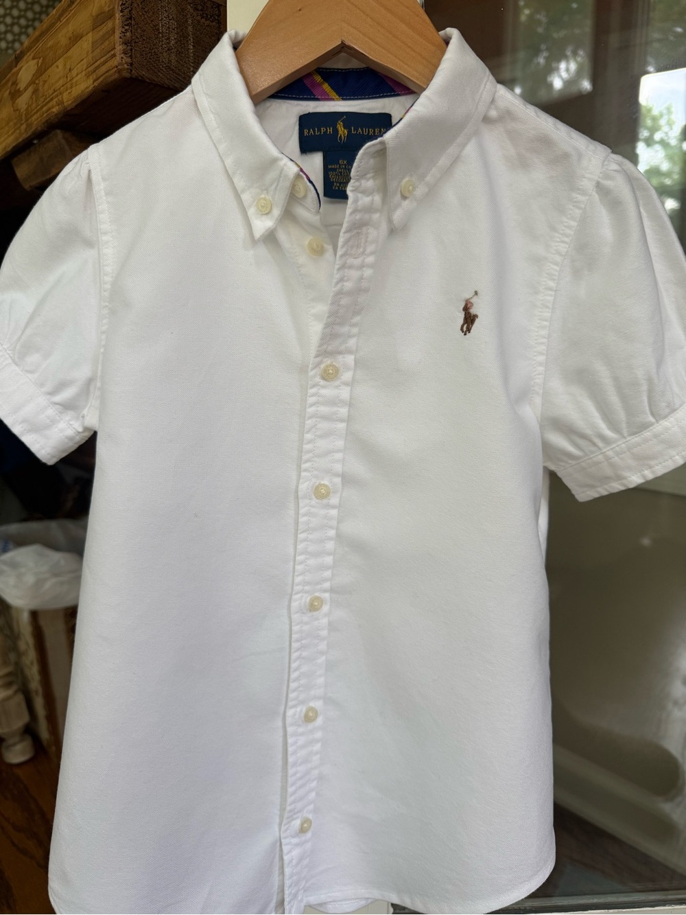 Girls Sz 6x Ralph Lauren White Short-Sleeve Button-Down Shirt with Polo Pony
